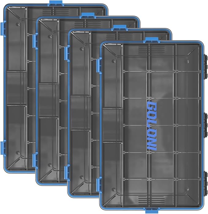 Goloni 3700 Tackle Box Waterproof,Fishing Gifts for Men,Plastic Organizer Box with Adjustable Dividers 4 Packs