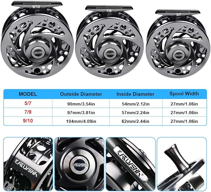 Fly Fishing Reel Fly Reels - Large Arbor CNC-Machined Aluminum Alloy Body Light Weight 5/7, 7/9, 9/10 wt (Black, Green, Silver/Blue, Gray-Green, Silver-Blue,Gunmetal,Ice Blue,Sapphire Blue)