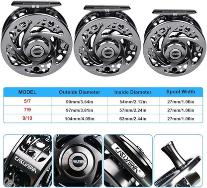 Fly Fishing Reel Fly Reels - Large Arbor CNC-Machined Aluminum Alloy Body Light Weight 5/7, 7/9, 9/10 wt (Black, Green, Silver/Blue, Gray-Green, Silver-Blue,Gunmetal,Ice Blue,Sapphire Blue)