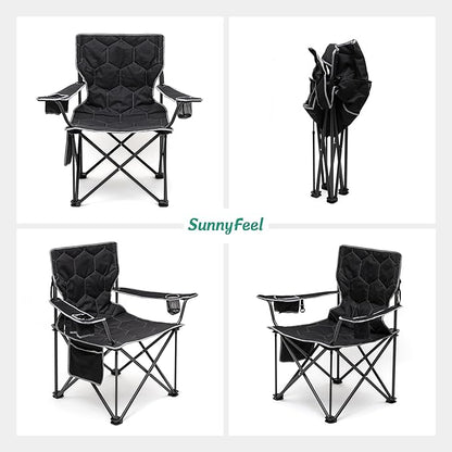 SUNNYFEEL Oversized Folding Camping Chair 500 LBS Heavy Duty Lawn Chairs with Black Portable Folding with Armrest, Cup Holder, Pocket ＆Bag for Outdoor Camping/Beach/Travel/Picnic/Fishing