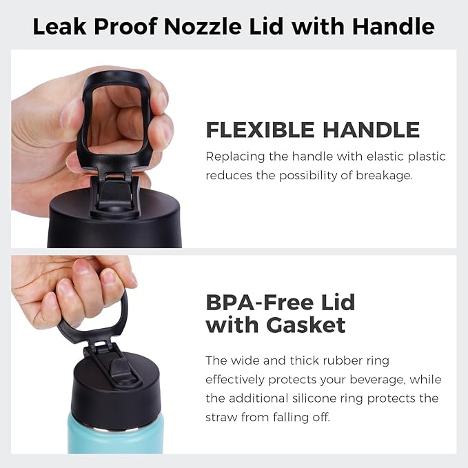 Neihepal 22 oz Insulated Water Bottle with Straw Lid, Double Walled Vacuum Stainless Steel Water Bottles Leak Proof, Wide Mouth (Mint,1 Pack)