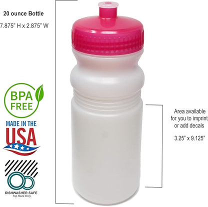 Rolling Sands 20 Ounce Sports Water Bottles 100 Pack, BPA-Free, Made in USA, Dishwasher Safe