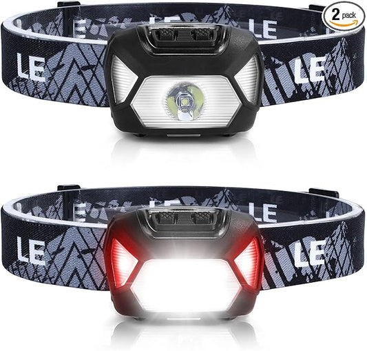Lepro HeadLamp, 2 Pack Super Bright LED Head lamp with 6 Lighting Modes, Waterproof, Battery Powered LED Lightweight Headlight for Cycling Running Camping for Kids Adults