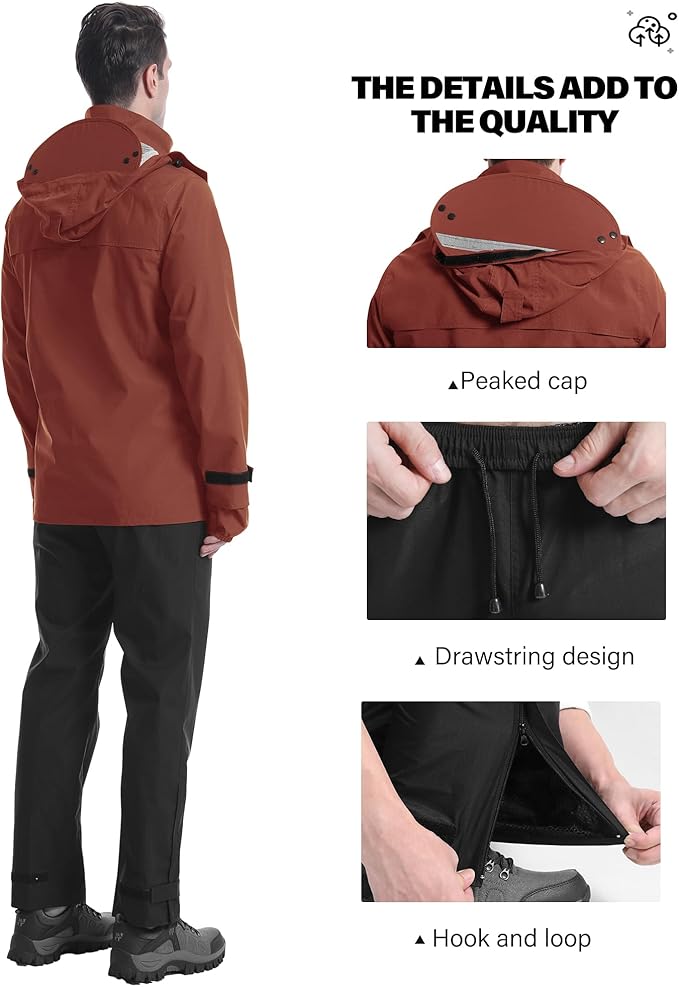 iCreek Rain Suit Waterproof Jacket with Pants 2 Pieces Breathable Lightweight Packable Raincoat with Hooded Rain Gear Unisex