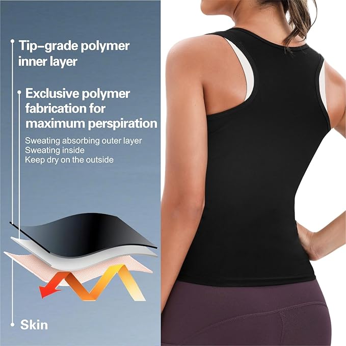 Women's Sauna Vest Waist Trainer, Adjustable Workout Sweat Shaper Shirt, Tummy Control Tank Top for Gym Yoga Running