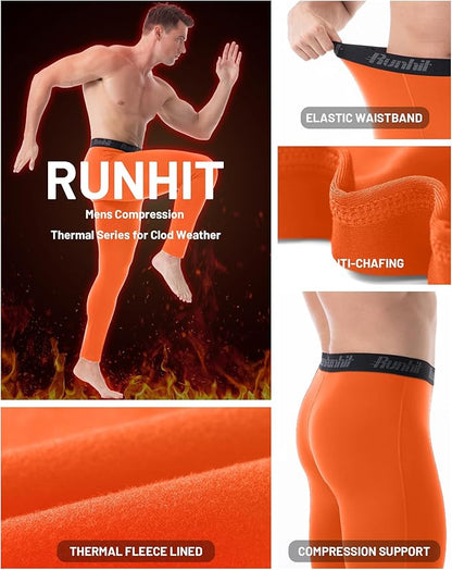 Runhit Men's Thermal Compression Pants Fleece Lined Sports Tights Athletic Leggings Base Layer Bottoms Cold Weather Gear