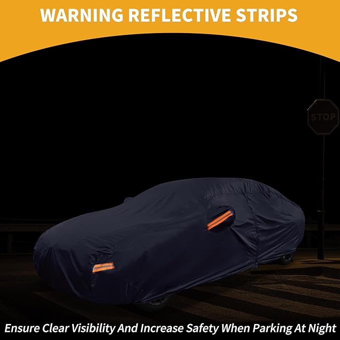 Universal Car Cover Waterproof All Weather 190T-PU, UV Sun Rain Protection, Fits for Sedan Length 178"-186", with Left Side Zipper, Navy Blue