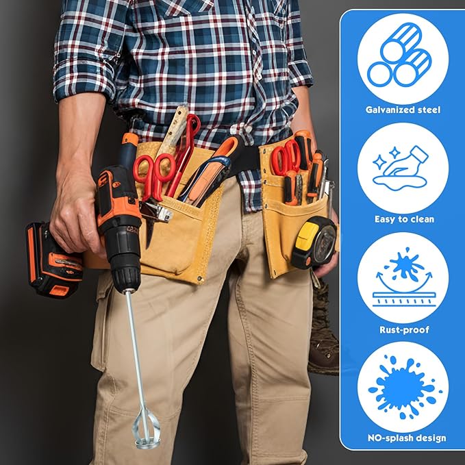 4 Pcs Paint Mixer for Drill Paint Stirrer Fits 1-5 Gallon Buckets for All Standard Drill Bits, 2 Large and 2 Medium - Gold & Silver Zinc Plated Stirrers Mixer Rods for Concrete Resin Epoxy