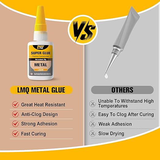 Metal Super Glue Liquid, Clear Instant Cyanoacrylate Adhesive for Metal Repair, All Purpose CA Glue for Shoe Ceramic Repair Plastic Leather Glass Wood Steel Pottery Porcelain Fletching Waterproof