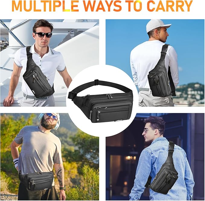 Waist Pack Bag Fanny Pack for Men&Women Hip Bum Bag with Adjustable Strap for Outdoors Workout Traveling Casual Running Hiking Cycling (Black-1)