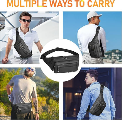 Waist Pack Bag Fanny Pack for Men&Women Hip Bum Bag with Adjustable Strap for Outdoors Workout Traveling Casual Running Hiking Cycling (Black-1)