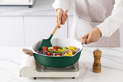 Country Kitchen Pots and Pans Set Nonstick, Cast Aluminum Kitchen Cookware Set with Utensils, 14 Pcs Non Stick Cooking Set w/Frying Pans & Saucepans, Sage