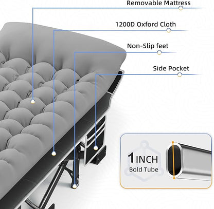 HABUTWAY Camping Cot with Mattress, 32" Extra Wide Camping Cots for Adults, Sleeping Cot for Adults Holds Up to 600LBS, Cots for Sleeping, Camp, Rv, Beach, Patio, Office Naps(Grey)