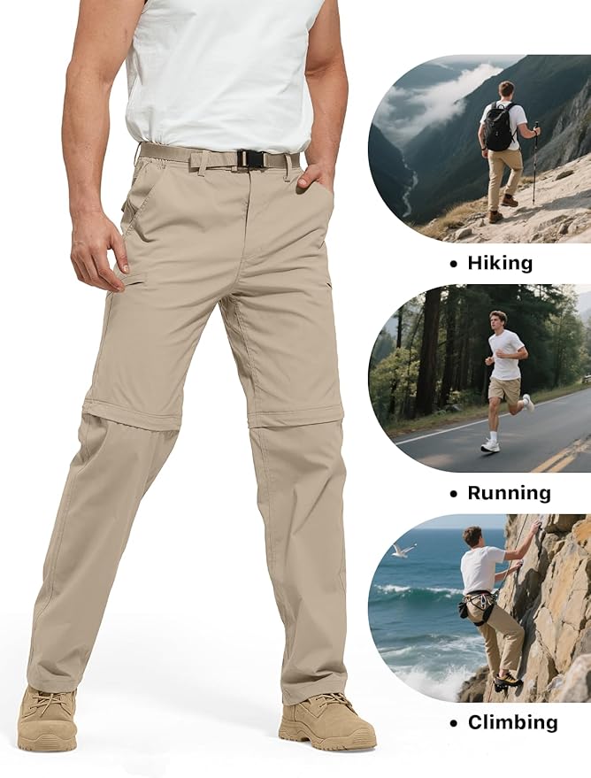 FREE SOLDIER Men's Outdoor Convertible Hiking Pants with Belt Lightweight Quick Dry Tactical Cargo Pants Nylon Spandex