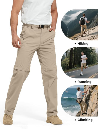FREE SOLDIER Men's Outdoor Convertible Hiking Pants with Belt Lightweight Quick Dry Tactical Cargo Pants Nylon Spandex
