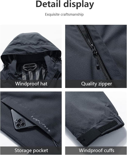 Outdoor Men's Waterproof Raincoat Windbreaker Lightweight Rain Jacket with Detachable Hood