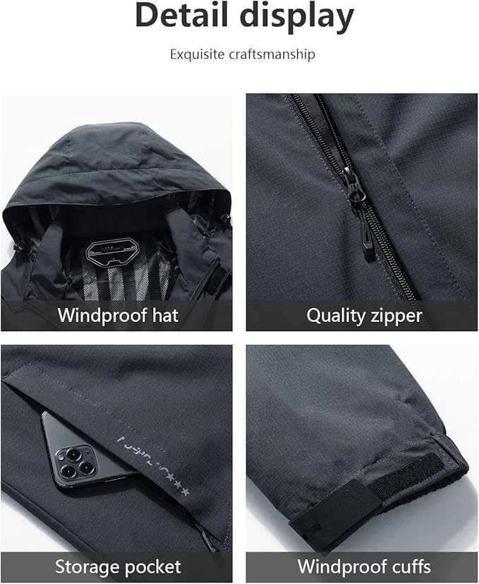 Outdoor Men's Waterproof Raincoat Windbreaker Lightweight Rain Jacket with Detachable Hood