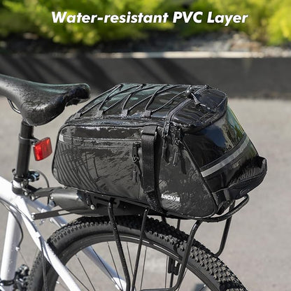 Rear Bike Rack Bag, 13L PVC Water Resistant Bicycle Bag for Road and Mountain Bikes, Commuter Bag for Grocery Shopping and Cycling, Black