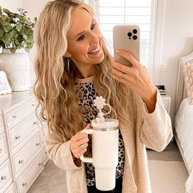 Brown Series Silicone Straw Covers Toppers for Stanley Cups 30&40 Oz Tumbler Accessories 6PCS Flower Straw Caps Dust-Proof Reusable Straws Tips Protectors for Stanley Cup 10mm 0.4in Straws