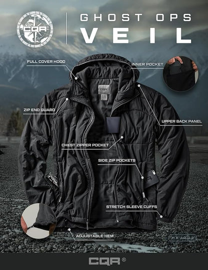 CQR Men's Lightweight Insulated Jacket, Windproof Packable Water Resistant Warm Active Coat for Hiking Work Outdoor Tactical