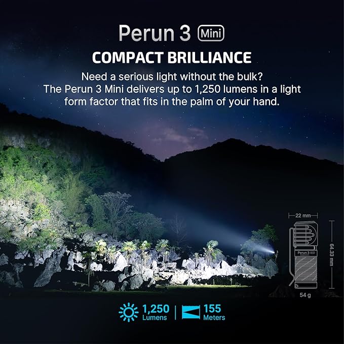 OLIGHT Perun 3 Mini Headlamp 1250 Lumens LED Head Flashlight,Rechargeable Headlight with Red Light Option,Perfect for Working, Hiking, Camping and Climbing (Cool White 5700K~6700K, Black)