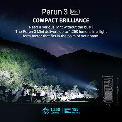 OLIGHT Perun 3 Mini Headlamp 1250 Lumens LED Head Flashlight,Rechargeable Headlight with Red Light Option,Perfect for Working, Hiking, Camping and Climbing (Cool White 5700K~6700K, Black)