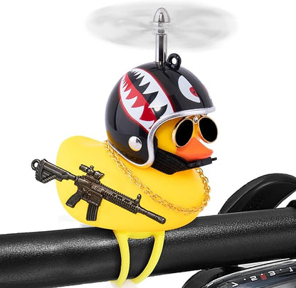 wonuu Rubber Duck Bike Bell, Squeeze Ducks with Helmet for Cycling Car Dashboard Decorations Motorcycle Bicycle Accessories