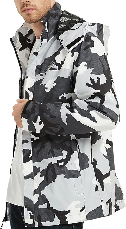 OTU Men's Lightweight Waterproof Hooded Rain Jacket Outdoor Raincoat Shell Jacket for Hiking Travel