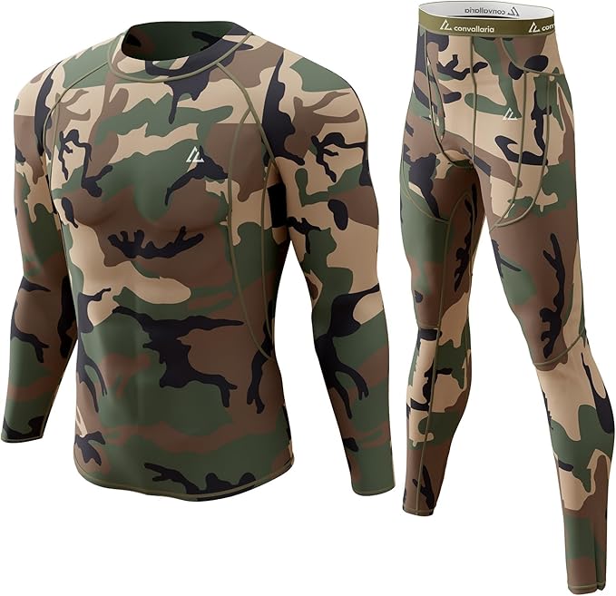 CL convallaria Mens Thermal Underwear Set with Fly Long Johns Base Layer Winter Hunting Gear Sport Top and Bottom
