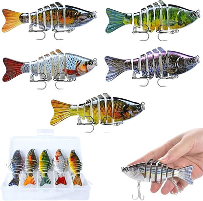5PCS Lifelike Fishing Lure, Multi Jointed Swimbait Lures, Bionic Swimming Lure for Bass Trout Crappie Walleye Pike Bluegill Salmon, Glide Bait for Beginners, Amateurs and Professionals