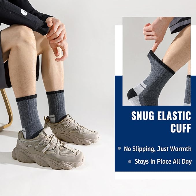 Josnown Thermal Hiking Socks Men 5 Pairs Warm Winter Thick Cushion Moisture Wicking Crew Boot Socks for Men, Size 7-12
