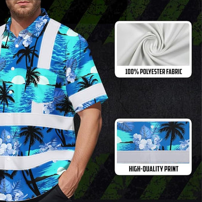 High Visibility Hawaiian Shirt for Men Tropical Shirts Custom Name Floral Outfit Reflective Safety Workwear