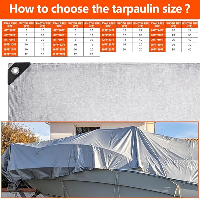 10x20Ft Tarps 16 MIL Heavy Duty Thick Waterproof Poly Tarp, UV Resistant&Tear Multipurpose Protective Cover w/Grommets and Reinforced Edges for Camping, Tent, Boat, RV, Car Silver&Black