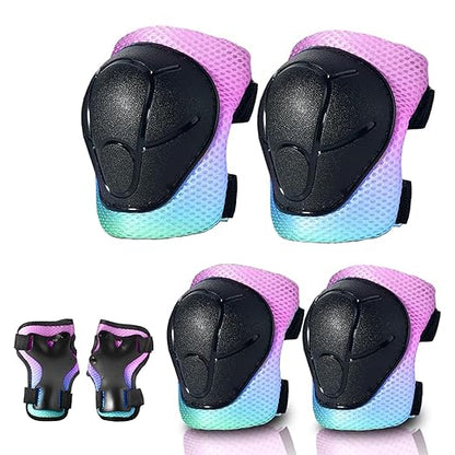 Gradient Color Kids Protective Gear Set Knee Pads for Kid 2-14 Years,W/ Adjustable Strap Kids/Youth Knee Pads Elbow Pads Wrist Guards Set for Inline Roller Skates,Cycling,BMX Bike,Skateboard,Scooter