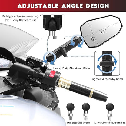 Aluminum Alloy CNC Adventure Bike Mirrors M10*1.25,Motorcycle Mirror Fits RAM B Balls and 7/8"Handlebar,Compatible with KTM 1290 Super Adv,Honda Grom,Kawasaki KLR,Yamaha XT,Suzuki DR & More