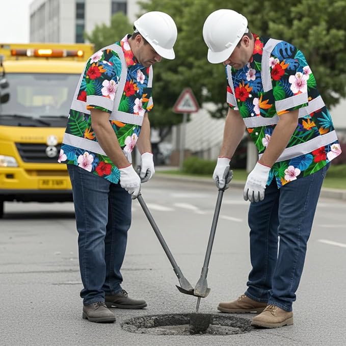 High Visibility Hawaiian Shirt for Men Tropical Shirts Custom Name Floral Outfit Reflective Safety Workwear