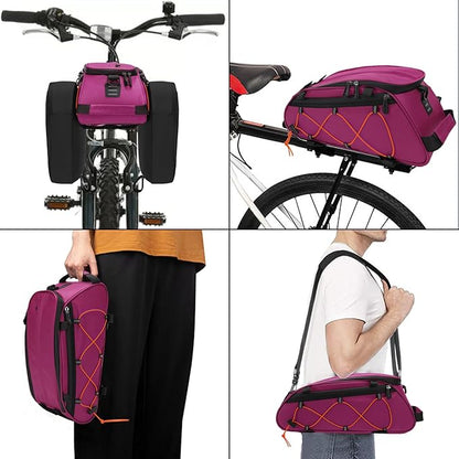 MOSISO Bike Rack Bag with 2 Removable Panniers, Waterproof Bike Trunk Cooler Storage Handbag Insulated Bicycle Rear Seat Pouch, Bicycle Storage Saddle Shoulder Bag Cycling Luggage Pouch, Rose Red