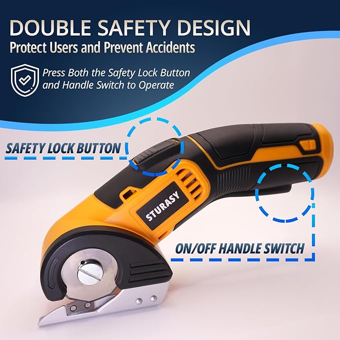 Cordless Electric Scissors, Power Cardboard Cutter with Safety Lock, Rechargeable 4V 2000mAh Electric Box Cutter for Cardboard, Fabric, Carpet, Leather, Paper, Plastic, Packages, Rotary Cutter