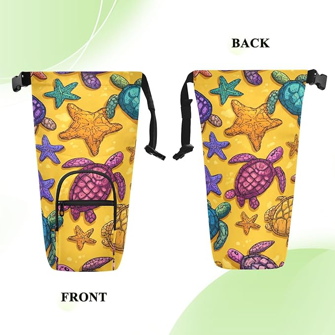 Colorful Turtles and Starfish Water Bottle Holder with Strap Insulated Water Bottle Carrier Crossbody Bags Pouch with Phone Pocket for Travel Gym Hiking Walking Running