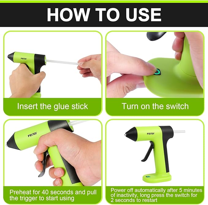FEITA Cordless Hot Glue Gun Usb-C Rechargeable, 40S Fast Preheating, Portable Wireless Glue Gun Kit with 30pcs Mini Glue Sticks, Suitable for Kids Craft, DIY Home Repair