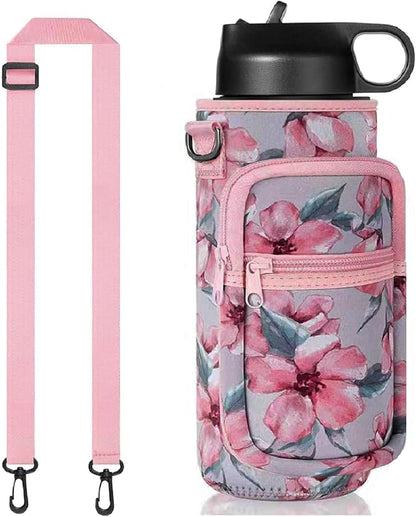 Insulated Water Bottle Holder Sling Bag with Phone Pocket, Adjustable Crossbody Strap for Walking, Hiking, Camping, Fishing
