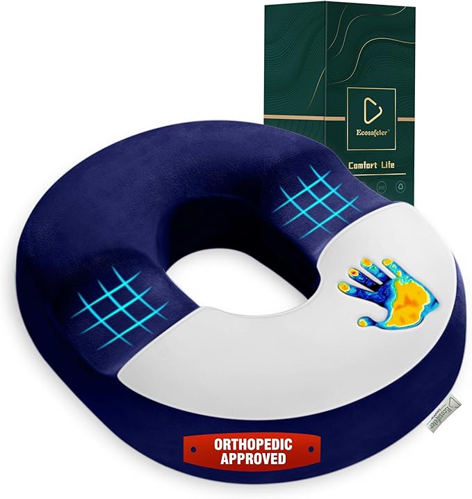Donut Cushion Memory Foam Hemorrhoids Cushion for Postpartum & Coccyx & Tailbone Pain Pressure Relief for Office Chair, Wheelchair, Office, Car Seat (Blue)