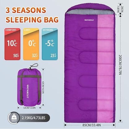 XL 10 Degree Sleeping Bags Waterproof for Adults 350GSM Machine Washable with Compression Sack for 3-4 Season Camping Outdoor