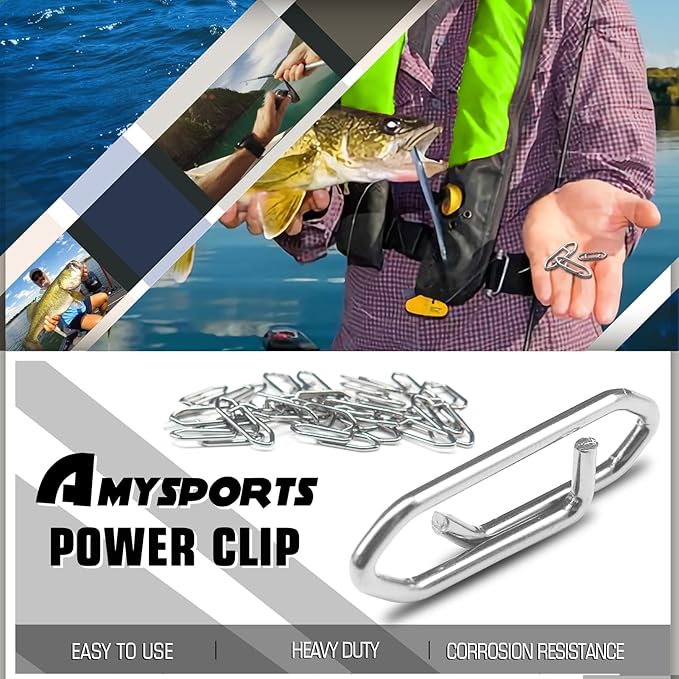 AMYSPORTS High Strength Fishing Snap Saltwater Stainless Connector Snaps Swivels Tackle Steel Power Fishing Clip Lure Quick Change White Nickel