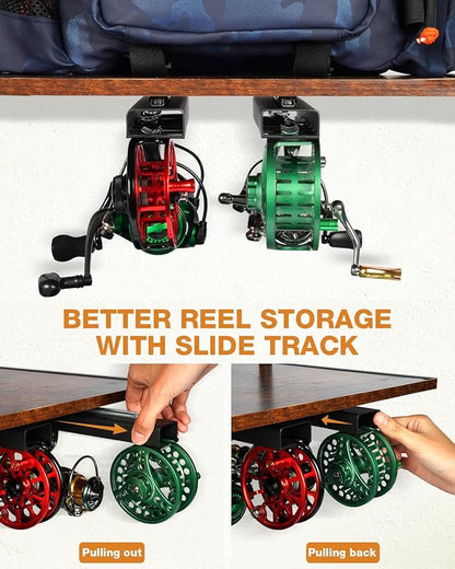 Ghosthorn Fishing Rod Holders for Garage Fishing Pole Rack Containers Included, up to 10 Rods Tackle Box Reel Storage Fishing Rod Rack Rotating Cart Fishing Gear Equipment Organizer