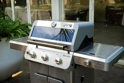 Monument Grills Outdoor Barbecue Stainless Steel 3 Burner Propane Gas Grill, 48,000 BTU Patio Garden Grill with Side Burner and Knob Controls, Mesa305 with BBQ Cover