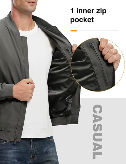 TBMPOY Men's Lightweight Bomber Jackets Light Windbreaker Casual Stylish Fall Golf Zip Up Dress Business Varsity