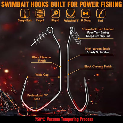 Dovesun 12PCS/25PCS Weighted Swimbait Hooks Weighted Fishing Hooks for Saltwater Freshwater EWG Worm Weedless Hooks for Bass Fishing 3/0 4/0 5/0