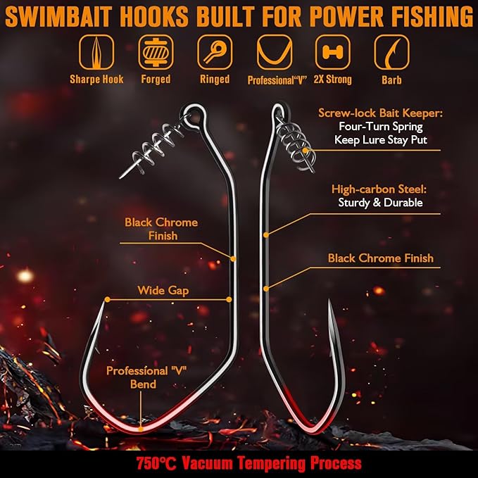 Dovesun 12PCS/25PCS Weighted Swimbait Hooks Weighted Fishing Hooks for Saltwater Freshwater EWG Worm Weedless Hooks for Bass Fishing 3/0 4/0 5/0