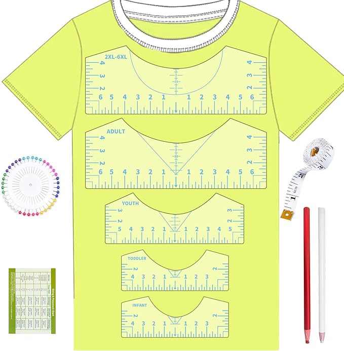5Pack Tshirt Ruler Guide for Vinyl Alignment, T Shirt Rulers to Center Designs, PVC Measurement Template, Sewing Supplies Accessories Tools for Cricut Heat Press Transfer Vinyl （Blue）